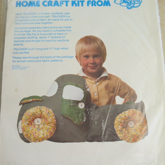 Vintage Stuffable Toy Truck Plush Home Craft Kit Precut Fabric 21" L X 11" H NEW - Picture 2 of 10